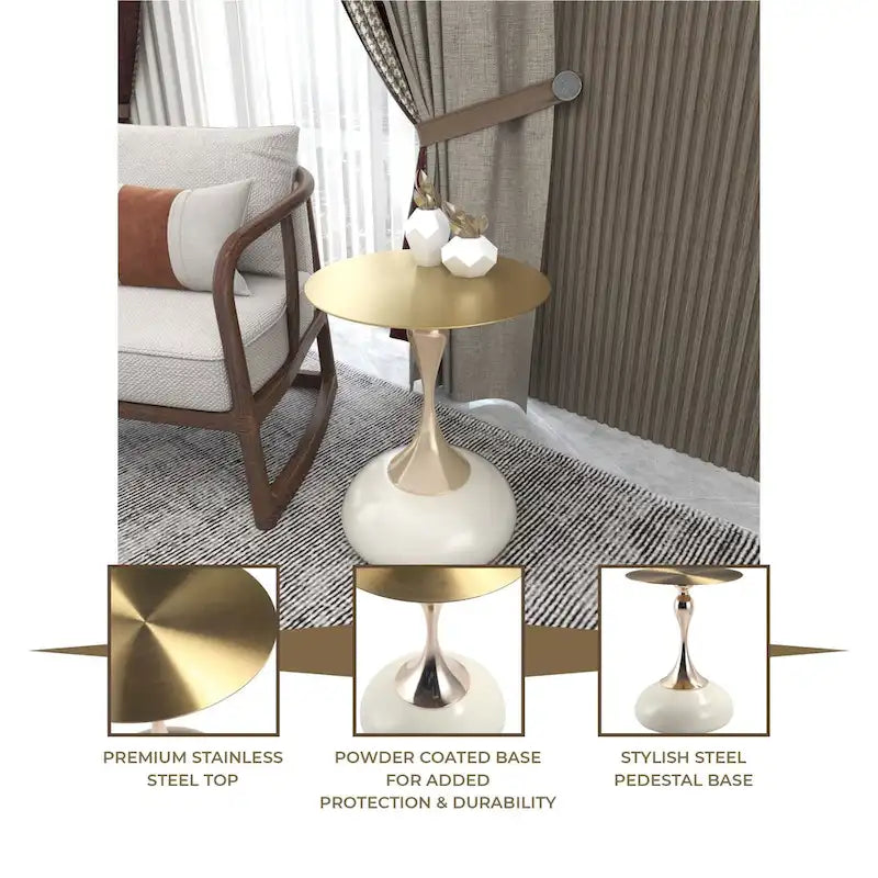Table d'appoint piédestal ronde 18" | Vert / Or mat / Blanc / Or brillant / Bleu / Laiton | Pour 4 personnes maximum