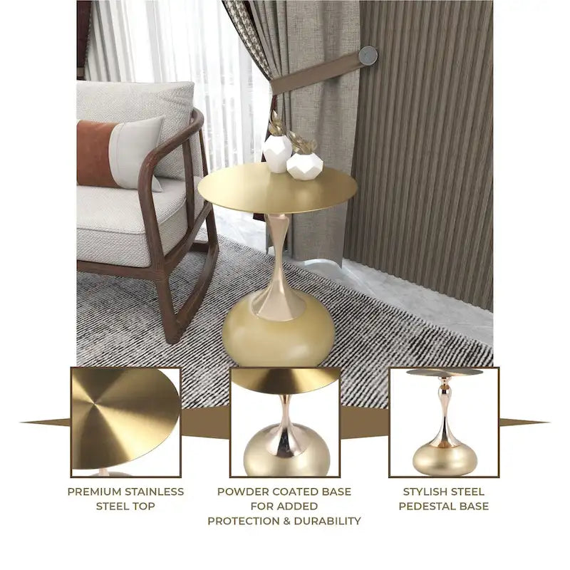 Table d'appoint piédestal ronde 18" | Vert / Or mat / Blanc / Or brillant / Bleu / Laiton | Pour 4 personnes maximum