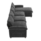 Canapé d'angle 5 places en chenille avec méridienne, gingembre / beige / gris / bleu marine foncé