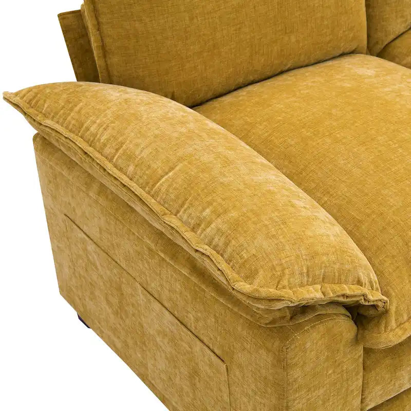 Canapé d'angle 5 places en chenille avec méridienne, gingembre / beige / gris / bleu marine foncé