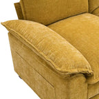Canapé d'angle 5 places en chenille avec méridienne, gingembre / beige / gris / bleu marine foncé