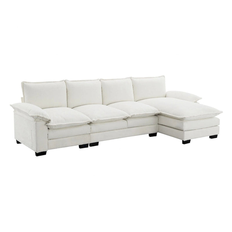 Canapé d'angle 5 places en chenille avec méridienne, gingembre / beige / gris / bleu marine foncé