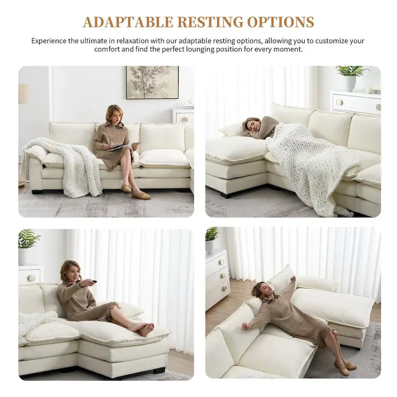 Canapé d'angle 5 places en chenille avec méridienne, gingembre / beige / gris / bleu marine foncé