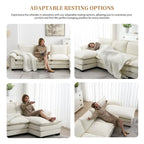 Canapé d'angle 5 places en chenille avec méridienne, gingembre / beige / gris / bleu marine foncé