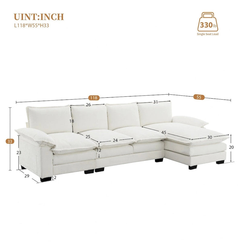 Canapé d'angle 5 places en chenille avec méridienne, gingembre / beige / gris / bleu marine foncé