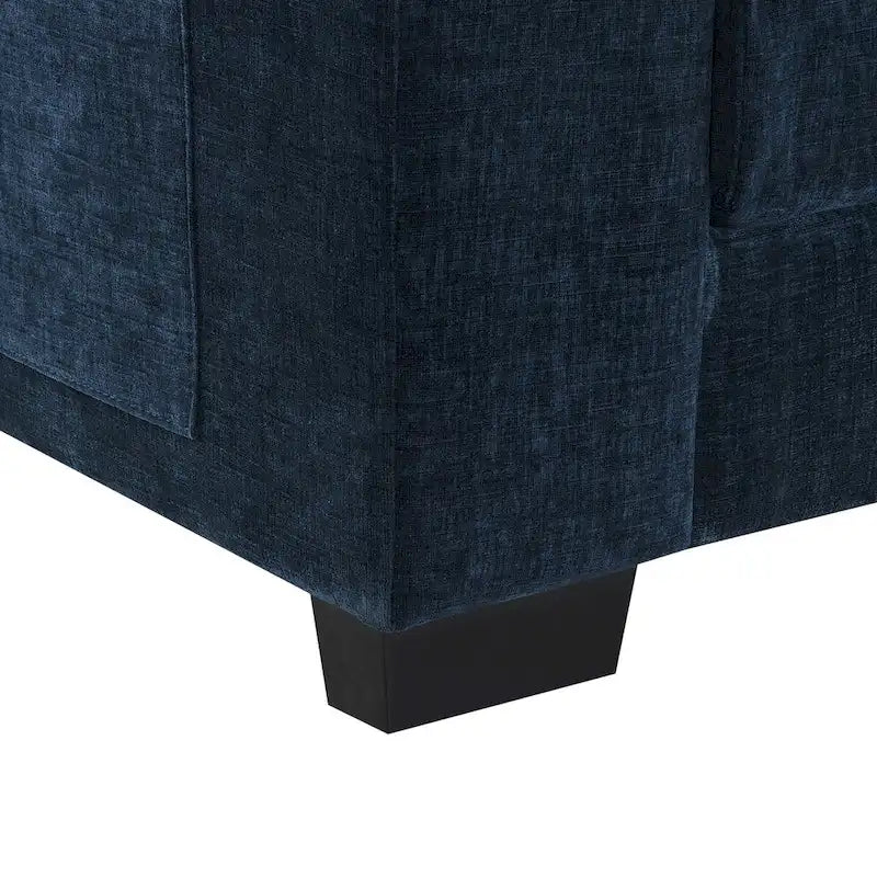 Canapé d'angle 5 places en chenille avec méridienne, gingembre / beige / gris / bleu marine foncé