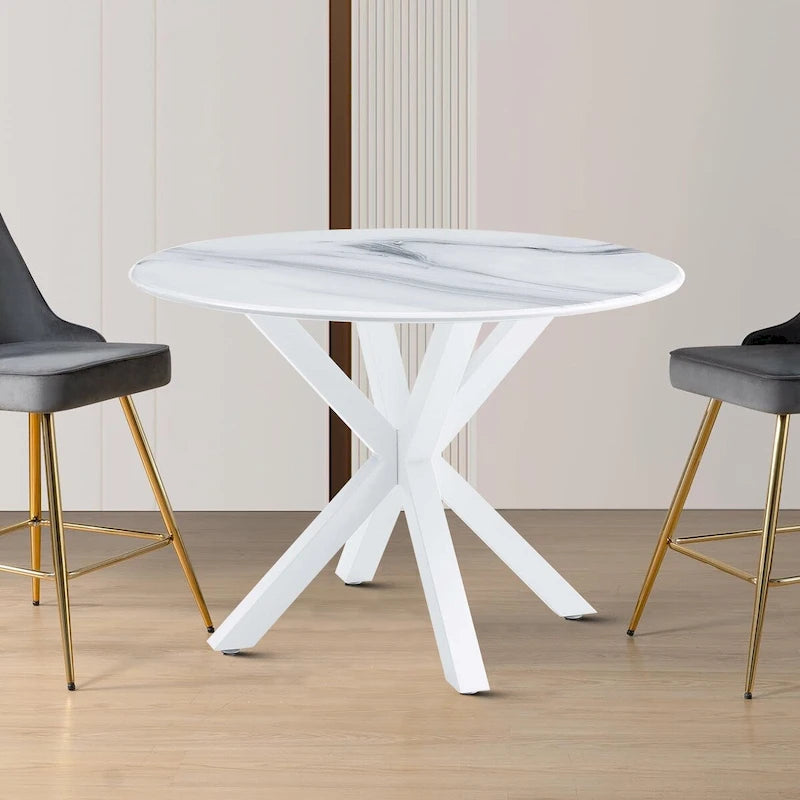 Table à manger ronde, Blanc/Noir/Marbre, 2-4 places, Plateau en MDF et pieds en métal