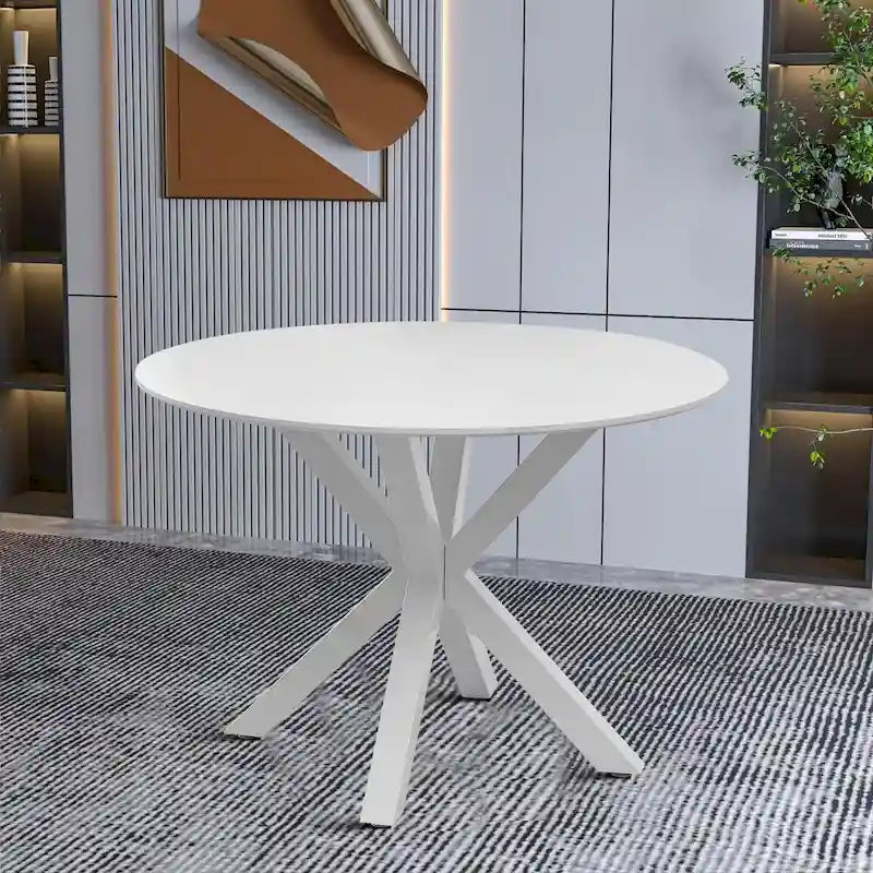 Table à manger ronde, Blanc/Noir/Marbre, 2-4 places, Plateau en MDF et pieds en métal