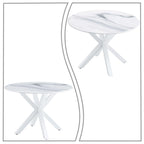 Table à manger ronde, Blanc/Noir/Marbre, 2-4 places, Plateau en MDF et pieds en métal