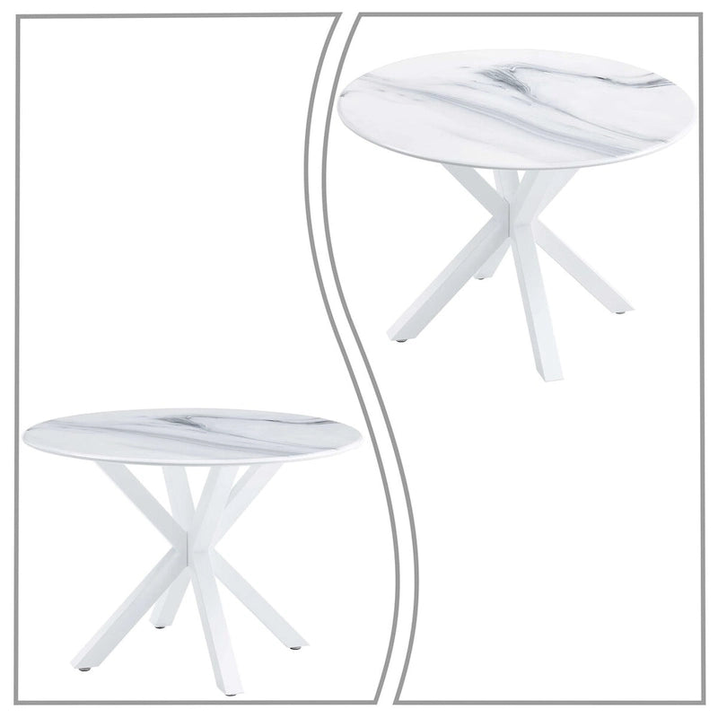 Table à manger ronde, Blanc/Noir/Marbre, 2-4 places, Plateau en MDF et pieds en métal