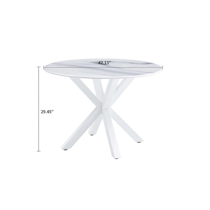 Table à manger ronde, Blanc/Noir/Marbre, 2-4 places, Plateau en MDF et pieds en métal