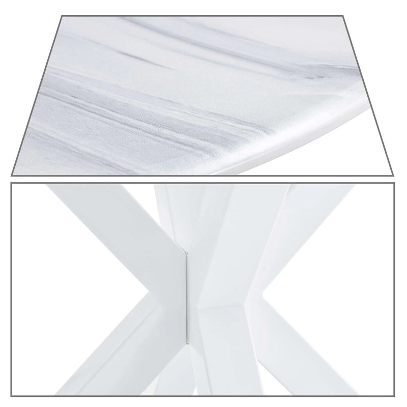 Table à manger ronde, Blanc/Noir/Marbre, 2-4 places, Plateau en MDF et pieds en métal