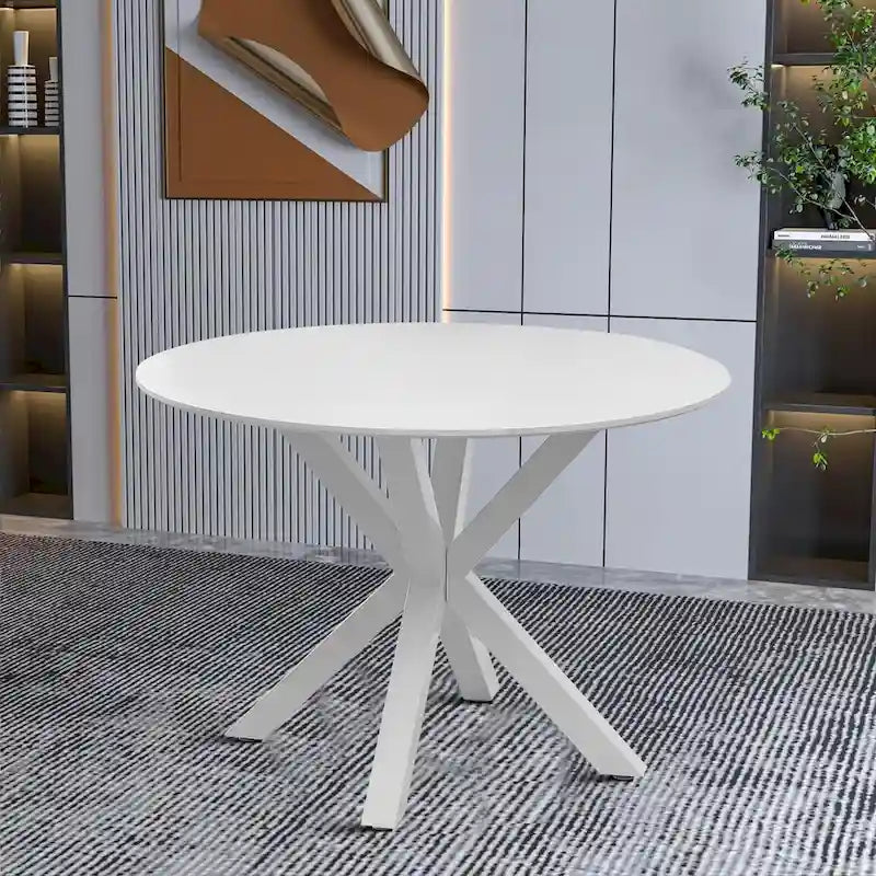 Table à manger ronde, Blanc/Noir/Marbre, 2-4 places, Plateau en MDF et pieds en métal