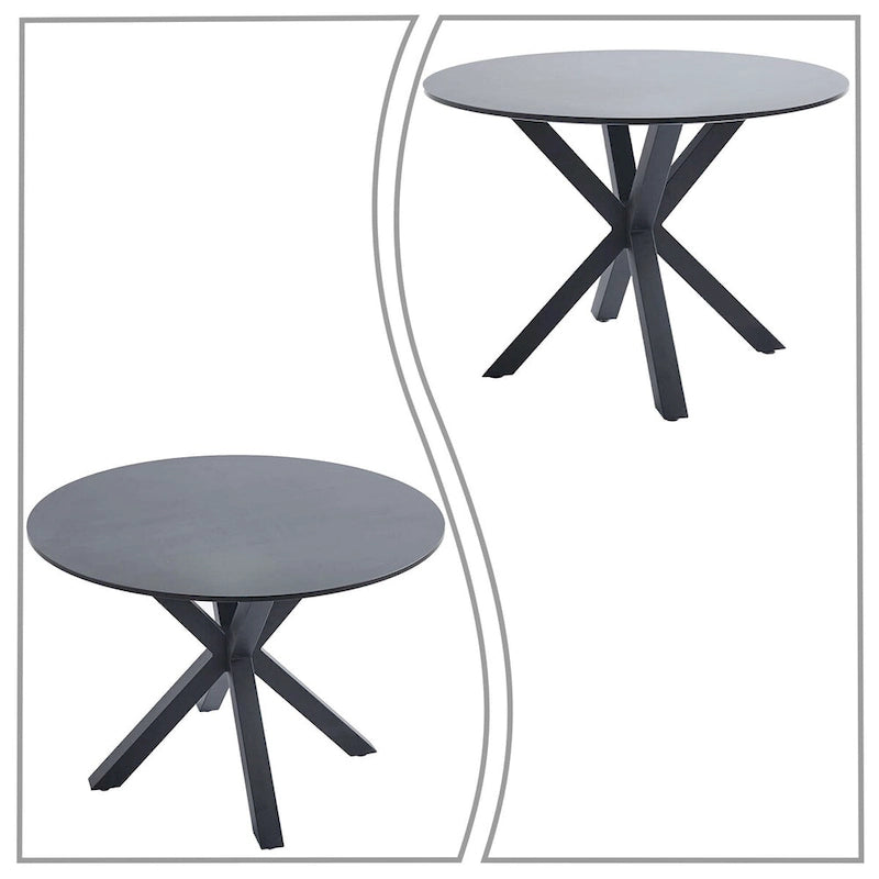 Table à manger ronde, Blanc/Noir/Marbre, 2-4 places, Plateau en MDF et pieds en métal