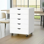 Commode de rangement à 5 tiroirs blanche/noire avec roulettes – 1 personne