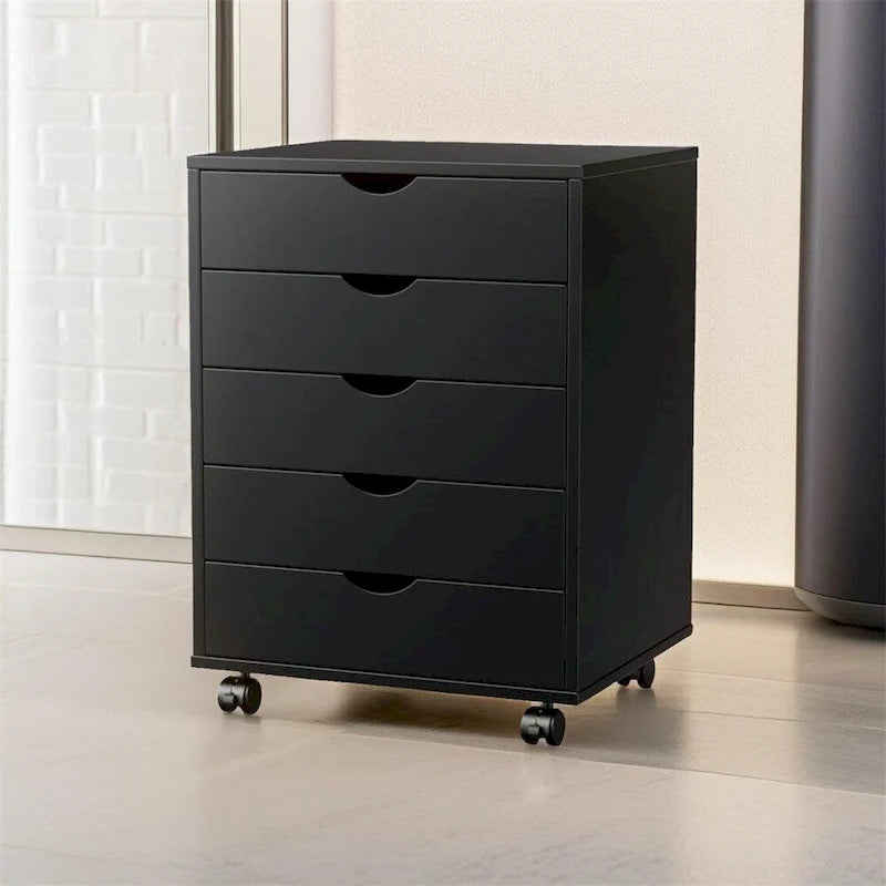 Commode de rangement à 5 tiroirs blanche/noire avec roulettes – 1 personne