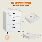 Commode de rangement à 5 tiroirs blanche/noire avec roulettes – 1 personne