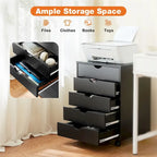 Commode de rangement à 5 tiroirs blanche/noire avec roulettes – 1 personne