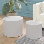 Lot de 2 tables d'appoint gigognes en placage chêne / noyer / noir / blanc / bleu
