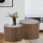 Lot de 2 tables d'appoint gigognes en placage chêne / noyer / noir / blanc / bleu