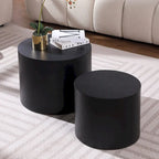 Lot de 2 tables d'appoint gigognes en placage chêne / noyer / noir / blanc / bleu