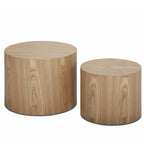 Lot de 2 tables d'appoint gigognes en placage chêne / noyer / noir / blanc / bleu