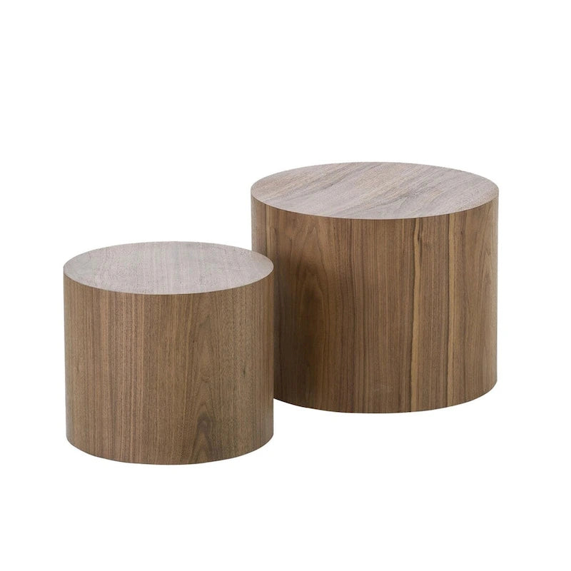 Lot de 2 tables d'appoint gigognes en placage chêne / noyer / noir / blanc / bleu