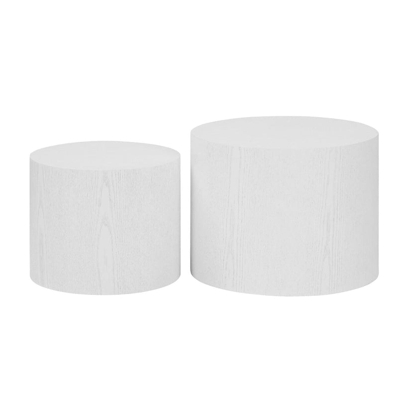 Lot de 2 tables d'appoint gigognes en placage chêne / noyer / noir / blanc / bleu