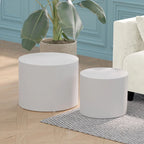 Lot de 2 tables d'appoint gigognes en placage chêne / noyer / noir / blanc / bleu
