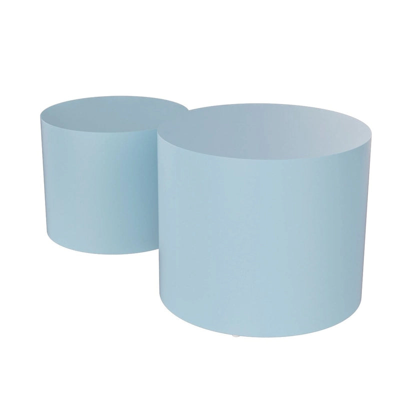 Lot de 2 tables d'appoint gigognes en placage chêne / noyer / noir / blanc / bleu
