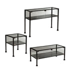 Table basse à plateau en verre noir pour 1 personne, structure en métal, 42,5"L × 21"P × 18,5"H