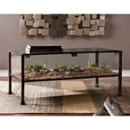 Table basse à plateau en verre noir pour 1 personne, structure en métal, 42,5"L × 21"P × 18,5"H