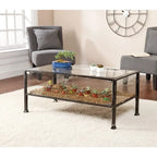 Table basse à plateau en verre noir pour 1 personne, structure en métal, 42,5"L × 21"P × 18,5"H