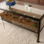 Table basse à plateau en verre noir pour 1 personne, structure en métal, 42,5"L × 21"P × 18,5"H