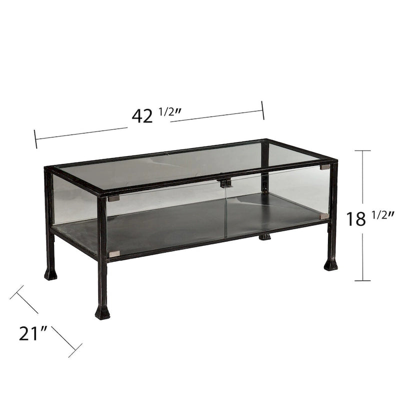 Table basse à plateau en verre noir pour 1 personne, structure en métal, 42,5"L × 21"P × 18,5"H