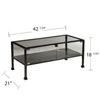 Table basse à plateau en verre noir pour 1 personne, structure en métal, 42,5"L × 21"P × 18,5"H