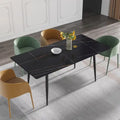 Table à manger rectangulaire en pierre frittée noire/blanche pour 6 à 8 personnes, piètement en X