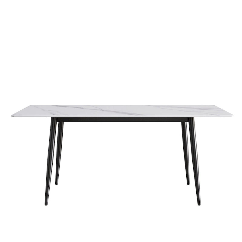 Table à manger rectangulaire en pierre frittée noire/blanche pour 6 à 8 personnes, piètement en X
