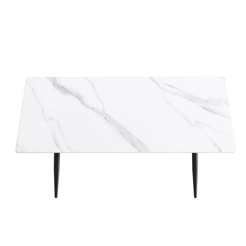 Table à manger rectangulaire en pierre frittée noire/blanche pour 6 à 8 personnes, piètement en X