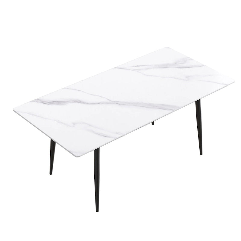 Table à manger rectangulaire en pierre frittée noire/blanche pour 6 à 8 personnes, piètement en X