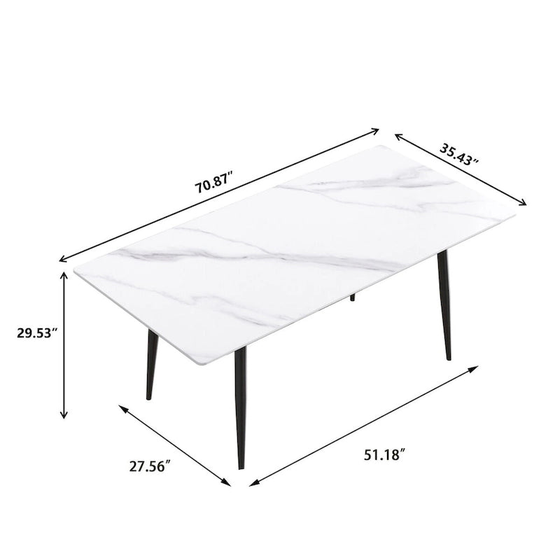Table à manger rectangulaire en pierre frittée noire/blanche pour 6 à 8 personnes, piètement en X