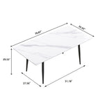Table à manger rectangulaire en pierre frittée noire/blanche pour 6 à 8 personnes, piètement en X