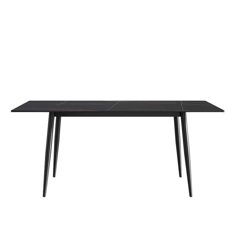 Table à manger rectangulaire en pierre frittée noire/blanche pour 6 à 8 personnes, piètement en X