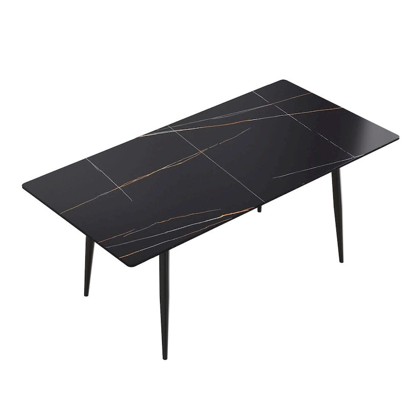 Table à manger rectangulaire en pierre frittée noire/blanche pour 6 à 8 personnes, piètement en X