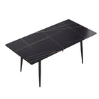 Table à manger rectangulaire en pierre frittée noire/blanche pour 6 à 8 personnes, piètement en X