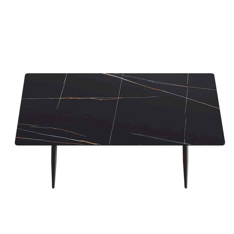 Table à manger rectangulaire en pierre frittée noire/blanche pour 6 à 8 personnes, piètement en X
