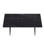 Table à manger rectangulaire en pierre frittée noire/blanche pour 6 à 8 personnes, piètement en X