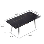 Table à manger rectangulaire en pierre frittée noire/blanche pour 6 à 8 personnes, piètement en X