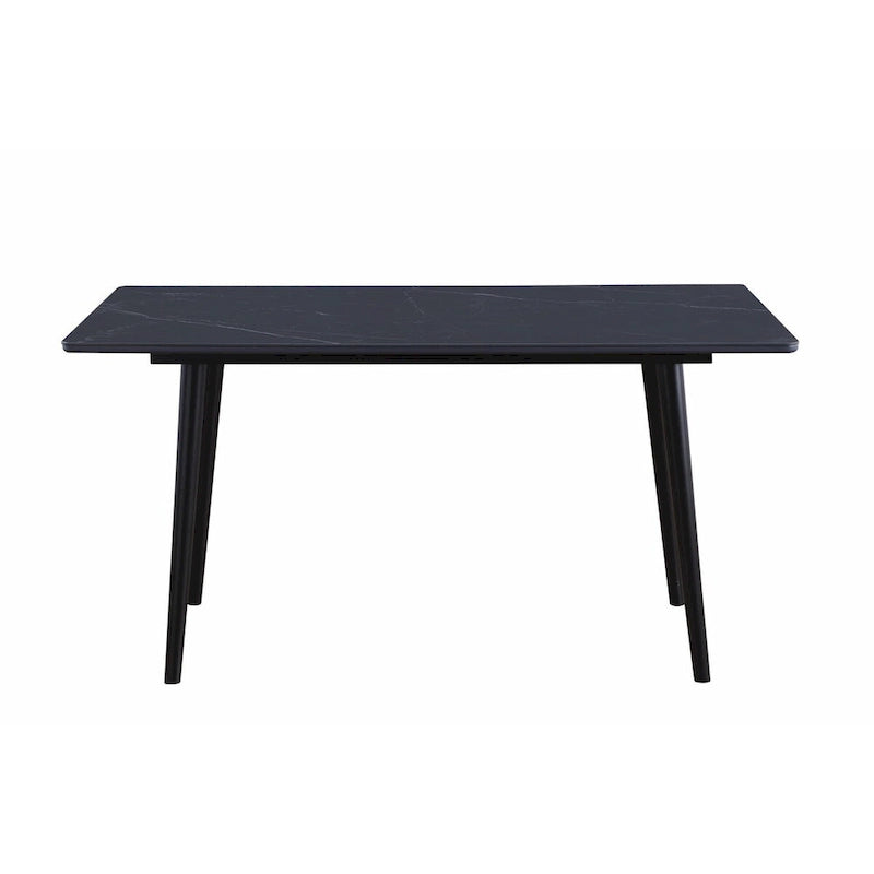 Table à manger en pierre frittée noire, pieds en métal coniques, 6 places