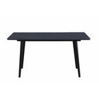Table à manger en pierre frittée noire, pieds en métal coniques, 6 places